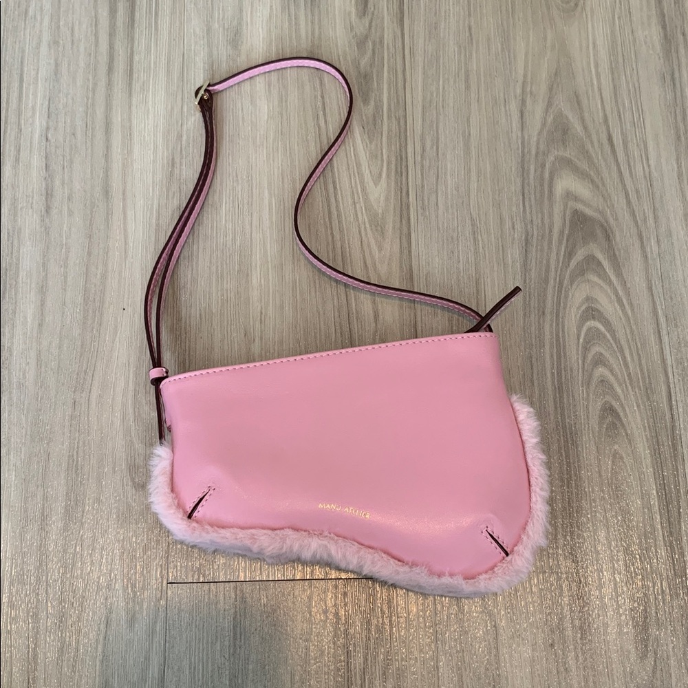 Manu Atelier Pink Leather Fur Mini Shoulder Bag